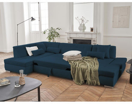 Canapé panoramique d'angle gauche 7 places convertible en tissu Vermont