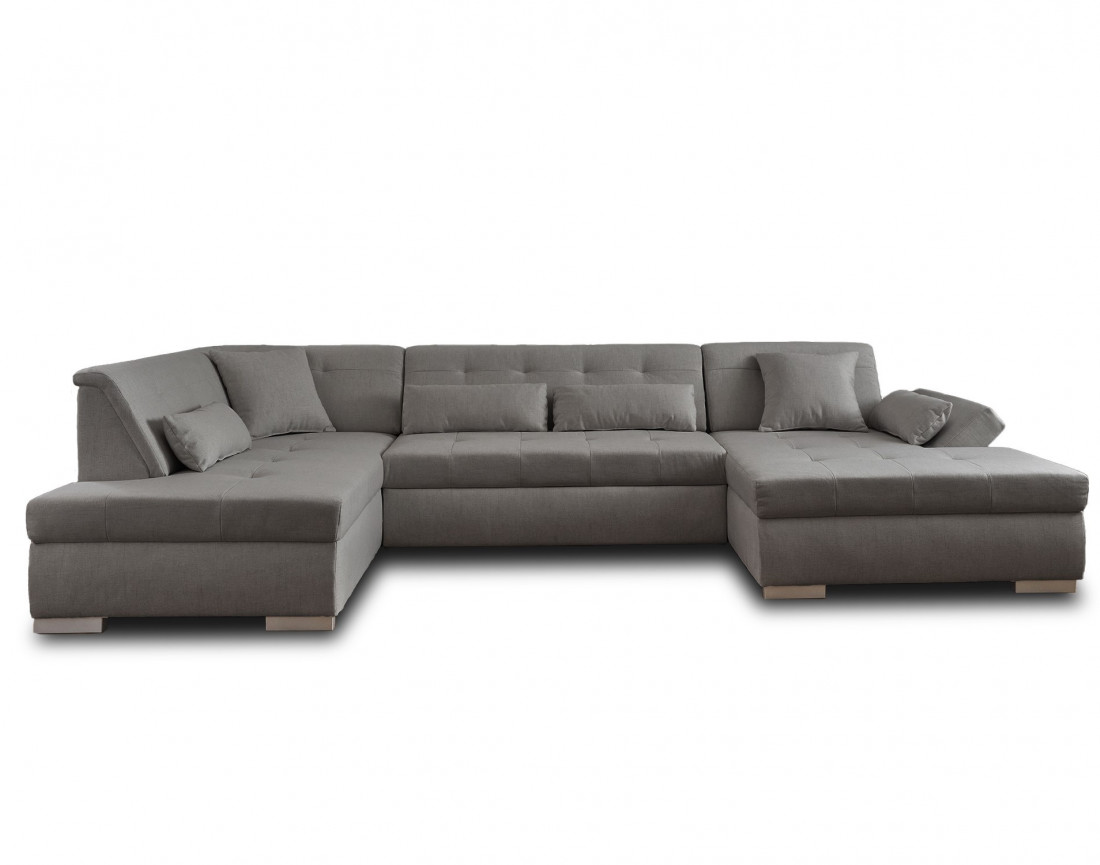 Canapé panoramique d'angle gauche 7 places convertible en tissu Vermont