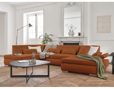 Canapé panoramique d'angle gauche 7 places convertible en tissu Vermont