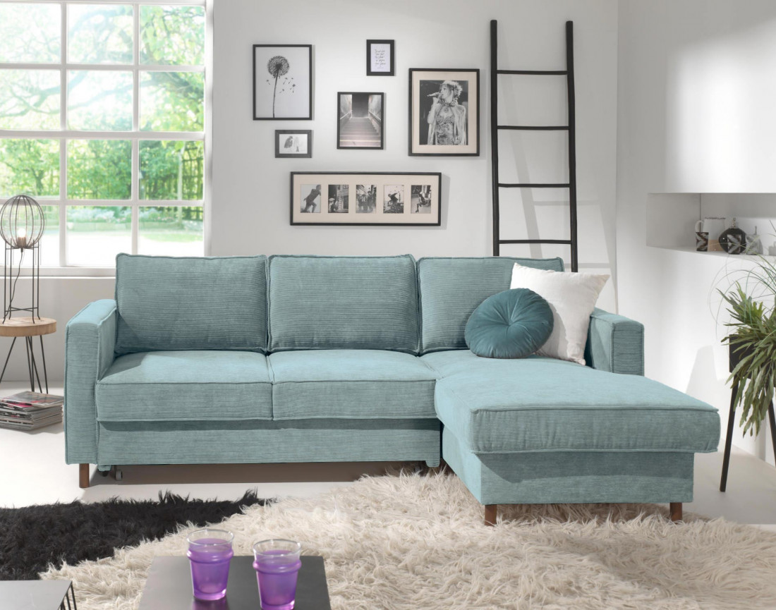 Canapé d'angle droit convertible avec coffre 4 places en velours côtelé Jake