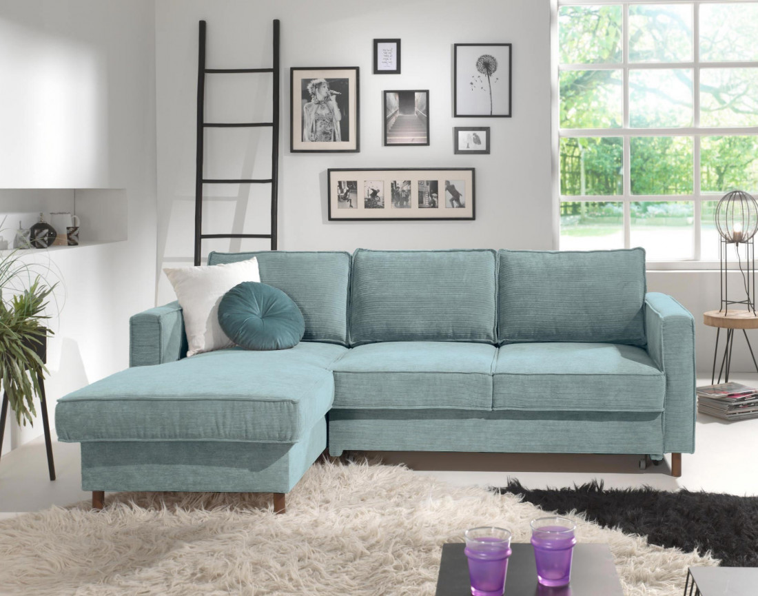 Canapé d'angle gauche convertible avec coffre 4 places en velours côtelé Jake