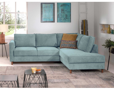 Canapé d'angle droit convertible 5 places en velours côtelé Jake