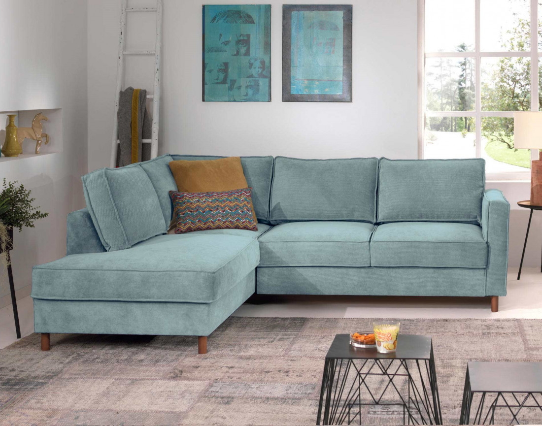 Canapé d'angle gauche convertible 5 places en velours côtelé Jake