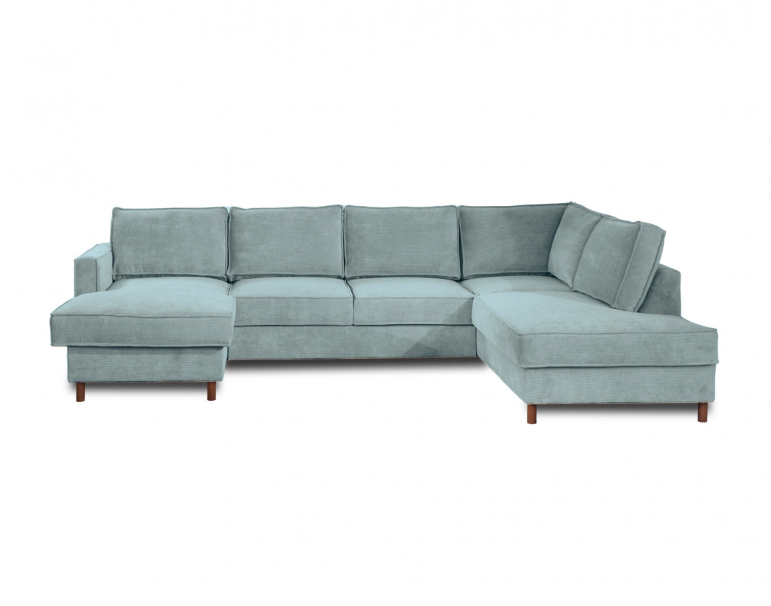 Canapé panoramique d'angle droit convertible avec coffre 7 places en velours côtelé Jake