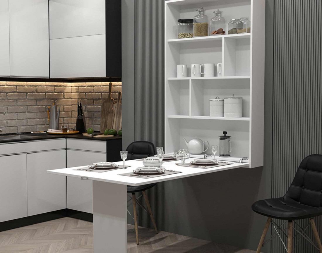 Table murale rabattable avec rangements - 4 personnes - Mondrian