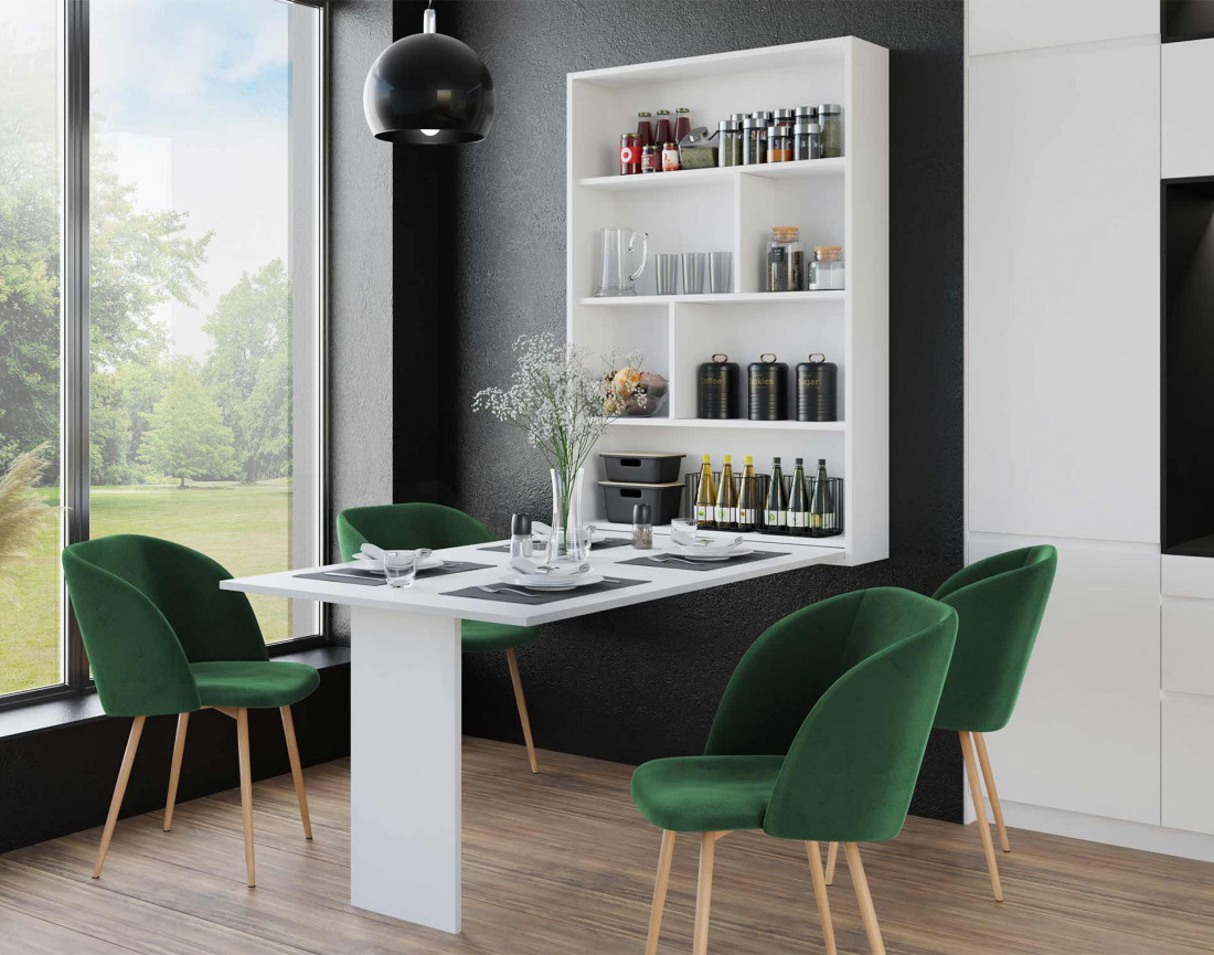 Table murale rabattable avec rangements - 4 personnes - Mondrian