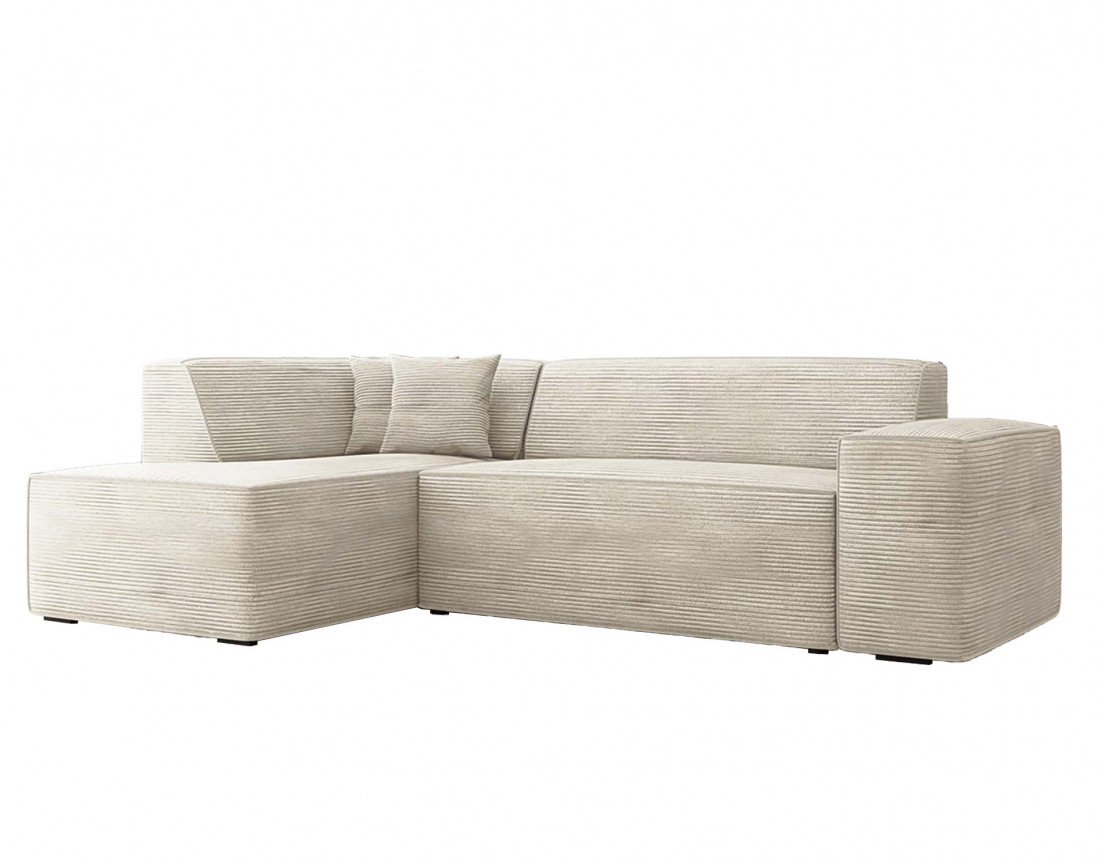 Canapé d'angle gauche 5 places - convertible avec coffre - en velours côtelé - Duchamp