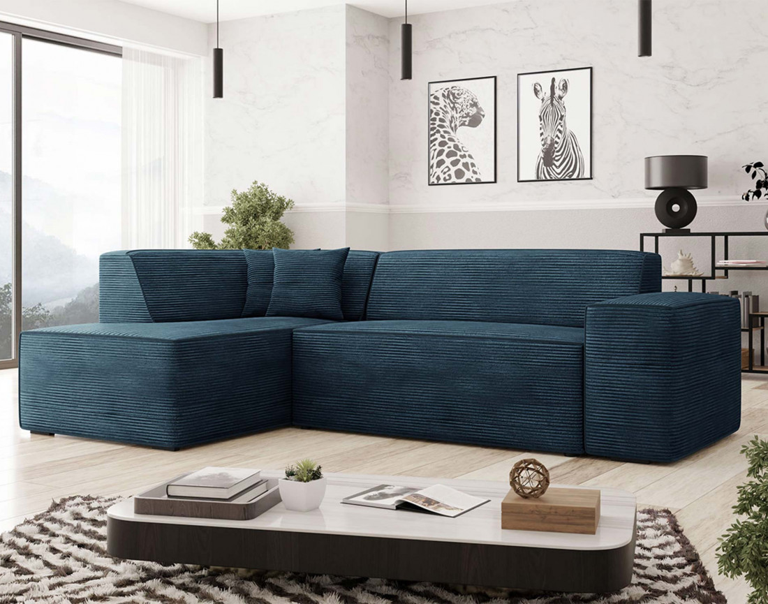 Canapé d'angle gauche 5 places - convertible avec coffre - en velours côtelé - Duchamp