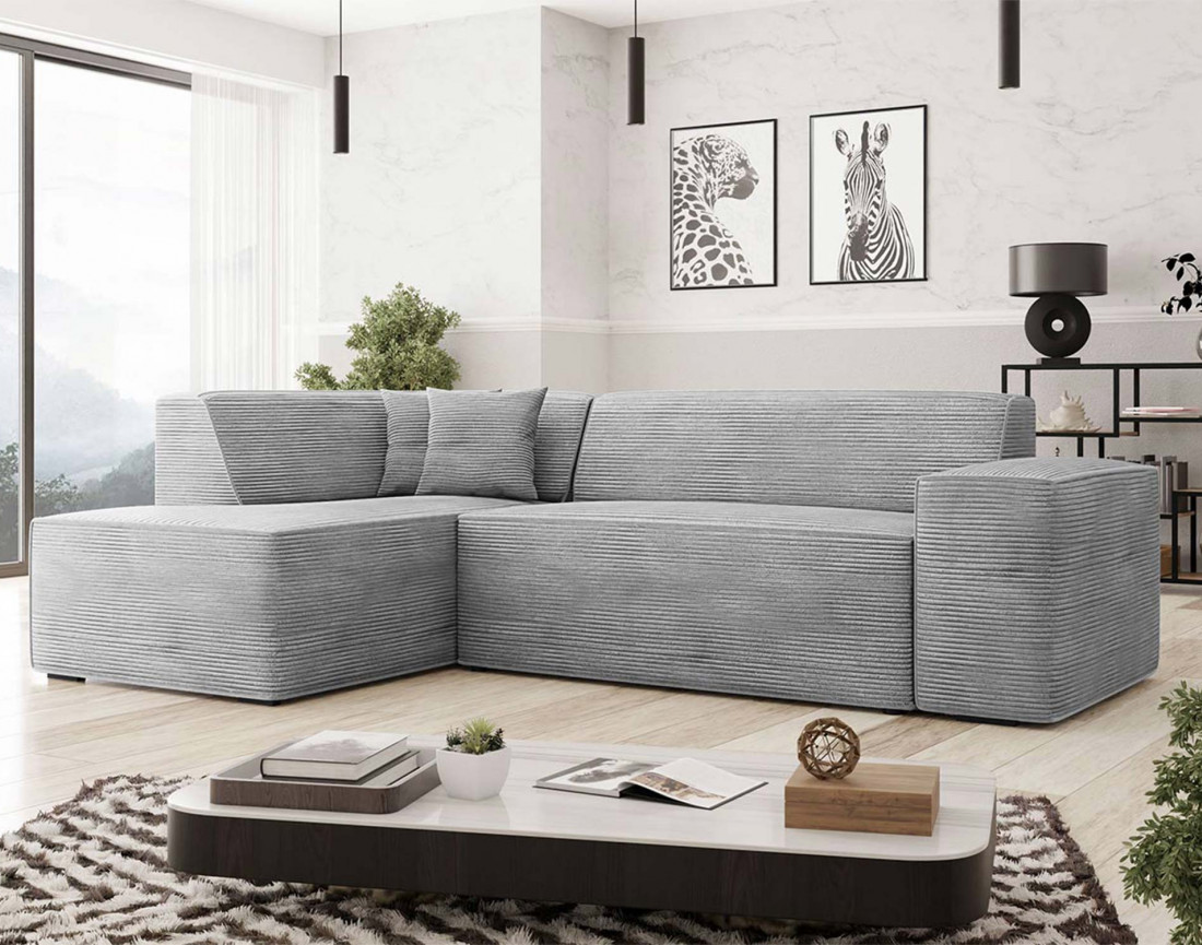 Canapé d'angle gauche 5 places - convertible avec coffre - en velours côtelé - Duchamp