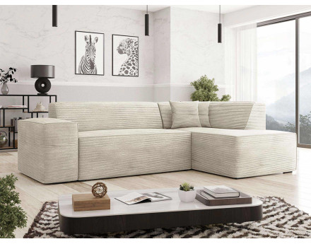 Canapé d'angle droit 5 places - convertible avec coffre - en velours côtelé - Duchamps