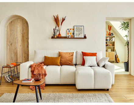 Canapé d'angle réversible convertible avec coffre 4 places en tissu Crocus