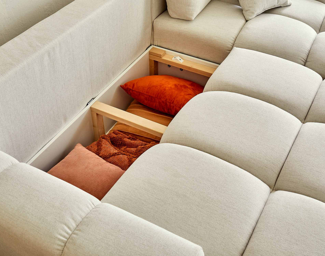 Canapé d'angle réversible convertible avec coffre 4 places en tissu Crocus