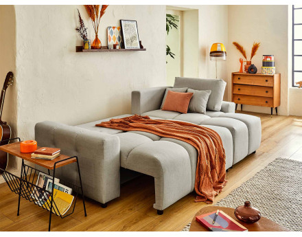 Canapé d'angle réversible convertible avec coffre 4 places en tissu Crocus