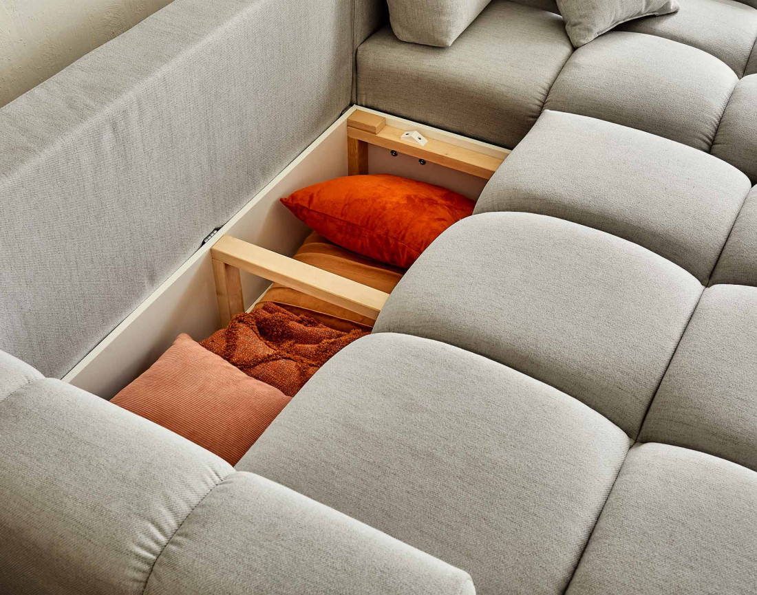 Canapé d'angle réversible convertible avec coffre 4 places en tissu Crocus