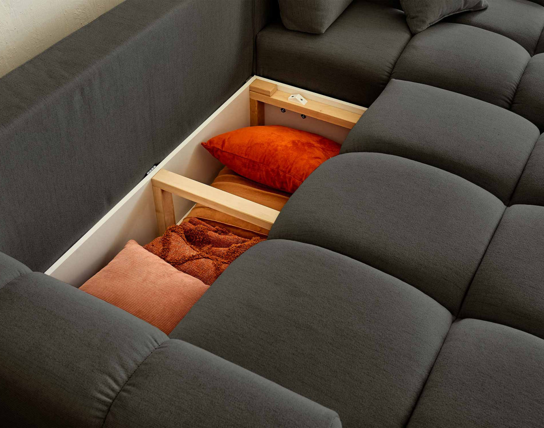 Canapé d'angle réversible convertible avec coffre 4 places en tissu Crocus