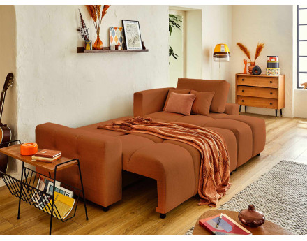 Canapé d'angle réversible convertible avec coffre 4 places en tissu Crocus