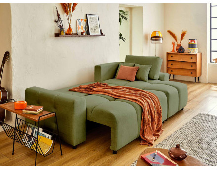 Canapé d'angle réversible convertible avec coffre 4 places en tissu Crocus