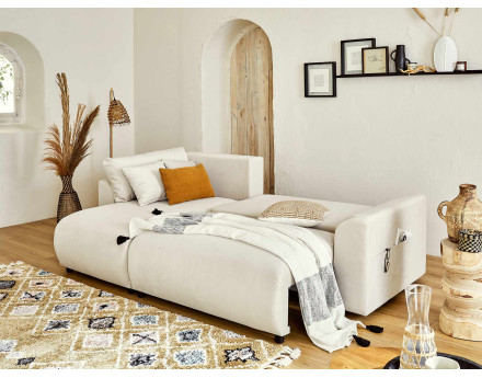 Canapé d'angle réversible convertible avec coffre et poches 4 places en velours Camélia