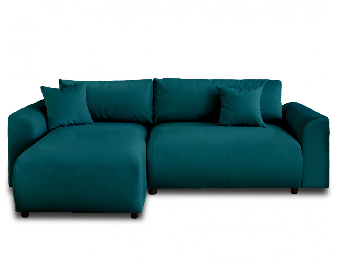 Canapé d'angle réversible convertible avec coffre et poches 4 places en velours Camélia