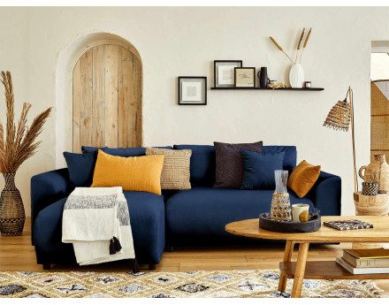 Canapé d'angle réversible convertible avec coffre et poches 4 places en velours Camélia