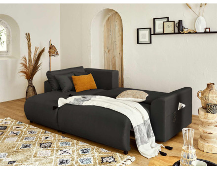 Canapé d'angle réversible convertible avec coffre et poches 4 places en velours Camélia