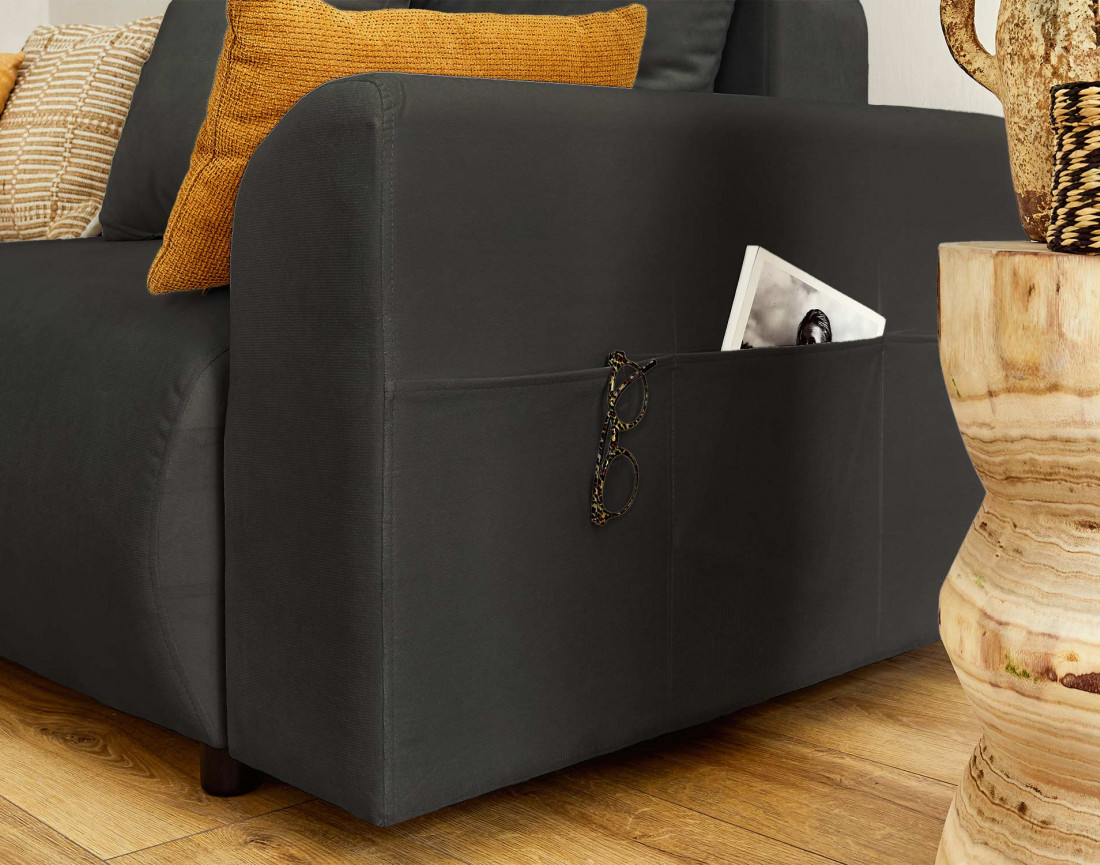 Canapé d'angle réversible convertible avec coffre et poches 4 places en velours Camélia