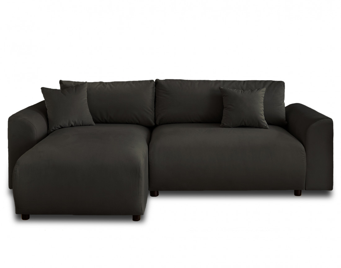 Canapé d'angle réversible convertible avec coffre et poches 4 places en velours Camélia