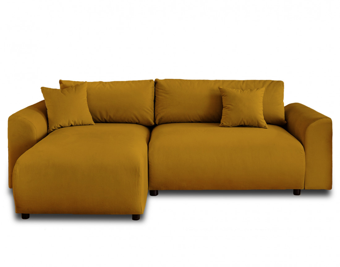 Canapé d'angle réversible convertible avec coffre et poches 4 places en velours Camélia