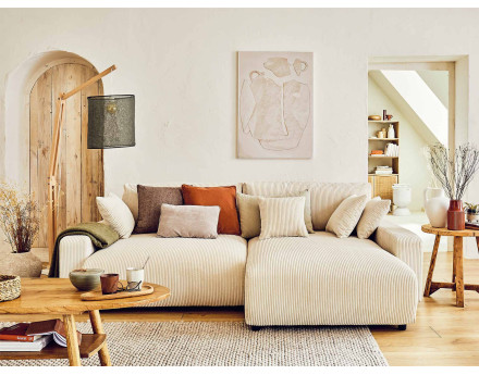 Canapé d'angle réversible convertible avec coffre 4 places en velours côtelé Pivoine