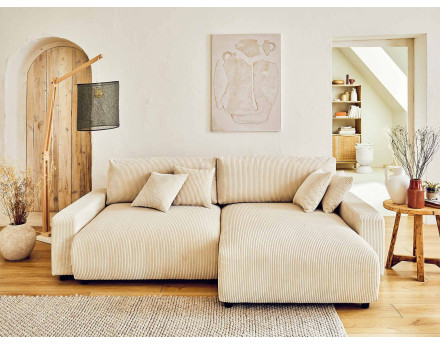 Canapé d'angle réversible convertible avec coffre 4 places en velours côtelé Pivoine