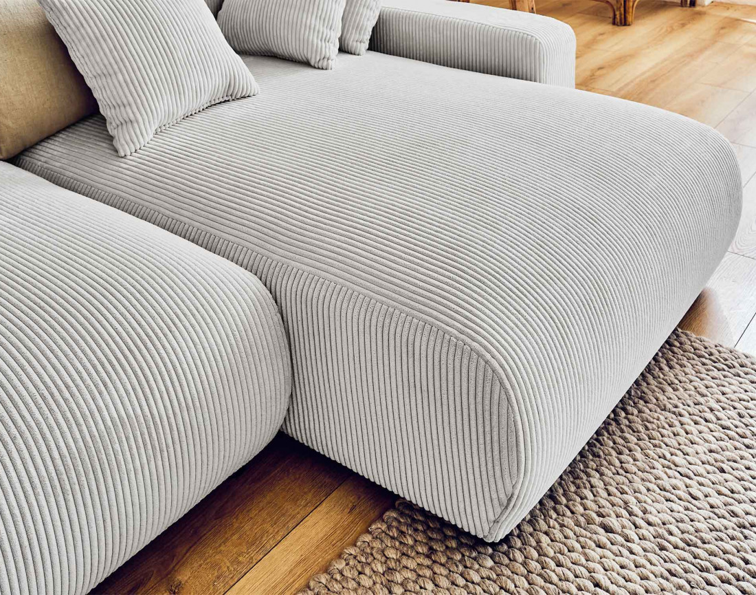 Canapé d'angle réversible convertible avec coffre 4 places en velours côtelé Pivoine