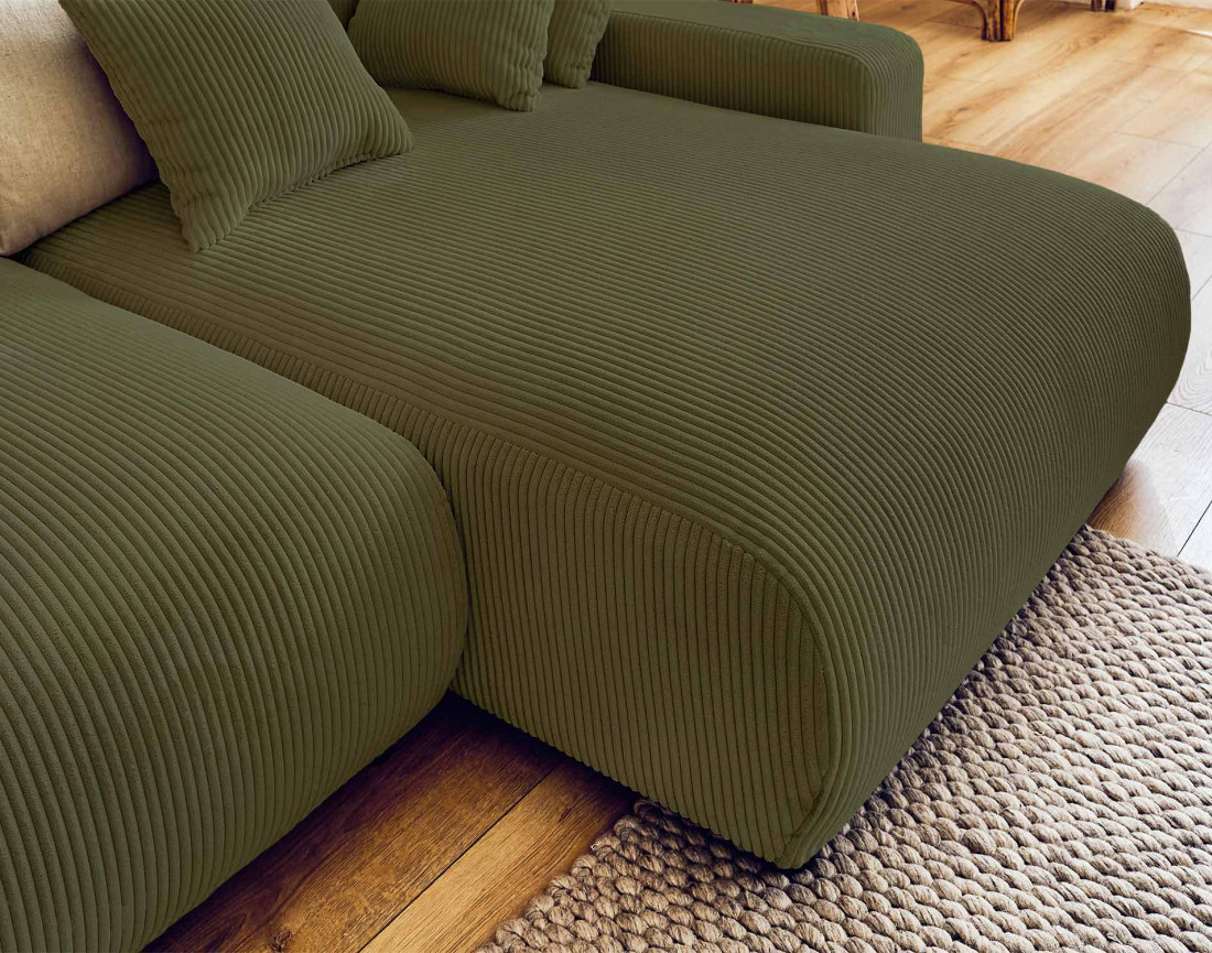 Canapé d'angle réversible convertible avec coffre 4 places en velours côtelé Pivoine