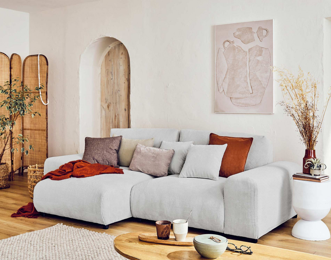 Canapé d'angle réversible 4 places en velours côtelé Garance