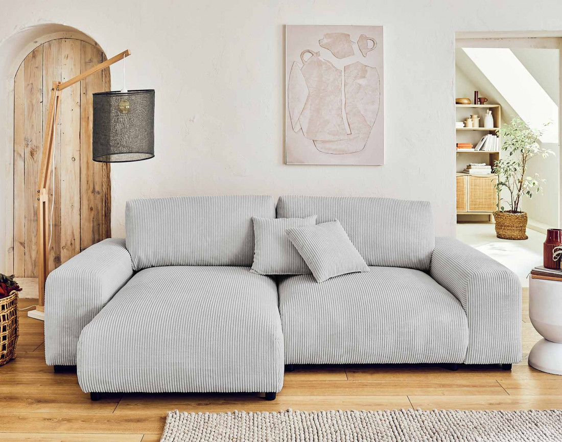 Canapé d'angle réversible 4 places en velours côtelé Garance