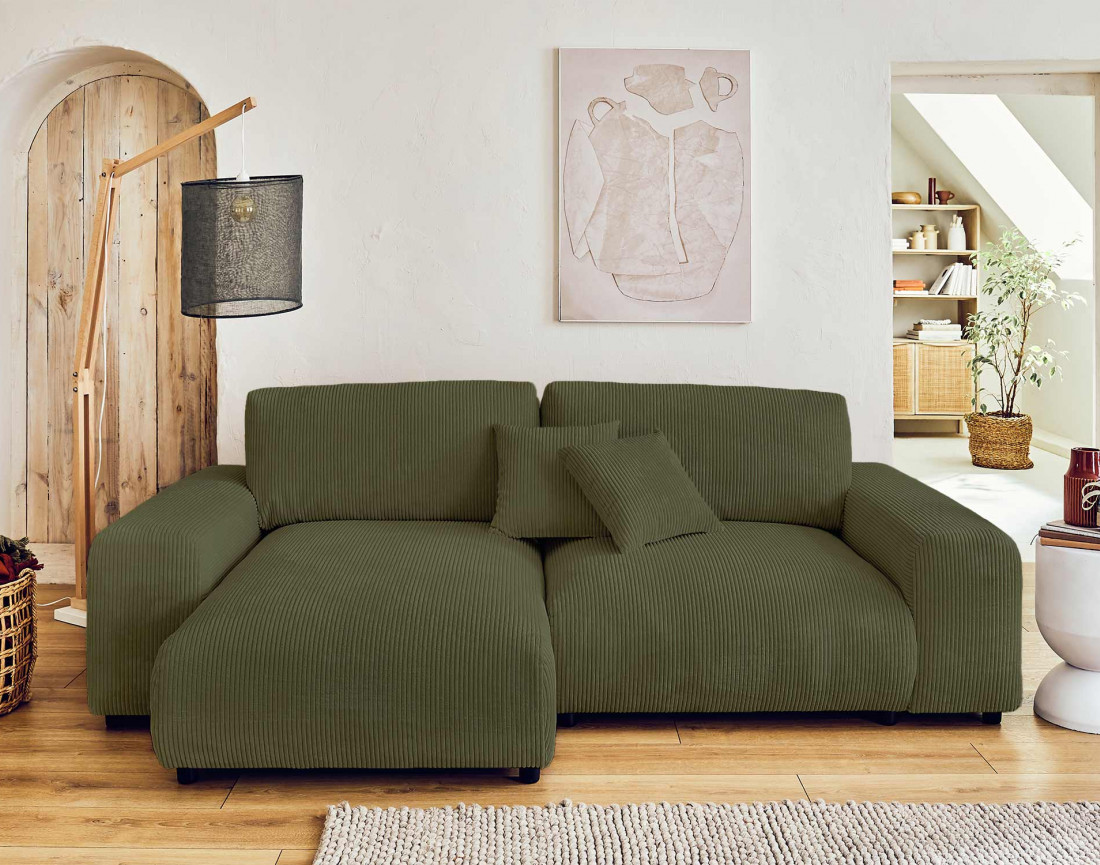 Canapé d'angle réversible 4 places en velours côtelé Garance