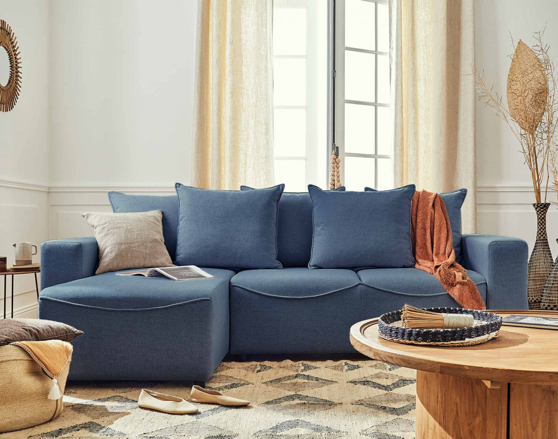 Canapé d'angle réversible convertible avec coffre 4 places en tissu Capucine