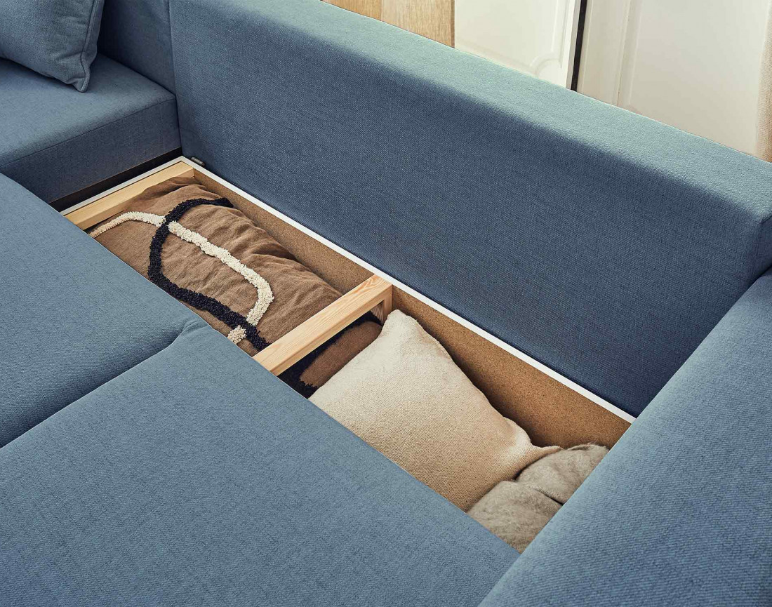 Canapé d'angle réversible convertible avec coffre 4 places en tissu Capucine
