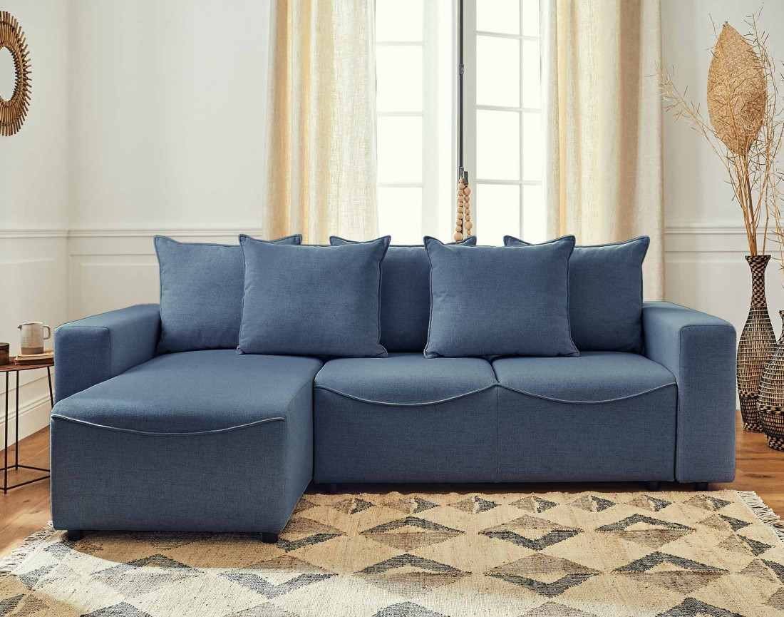 Canapé d'angle réversible convertible avec coffre 4 places en tissu Capucine