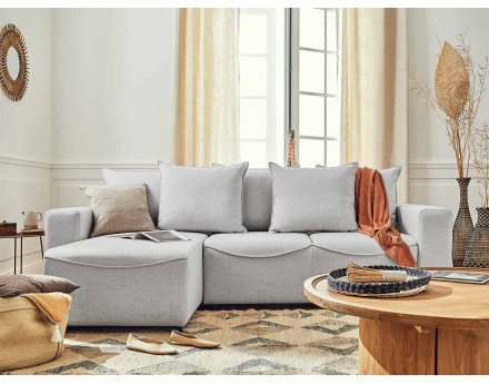 Canapé d'angle réversible convertible avec coffre 4 places en tissu Capucine