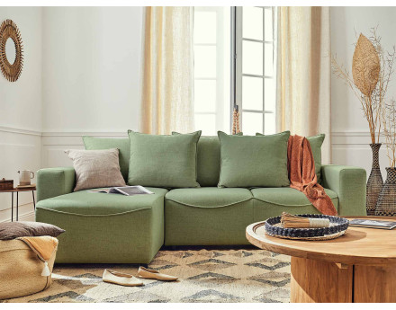 Canapé d'angle réversible convertible avec coffre 4 places en tissu Capucine