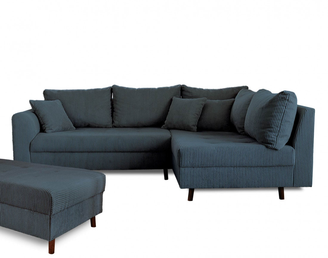 Canapé d'angle droit - 4 places - avec pouf d'appoint - en velours côtelé - Rune