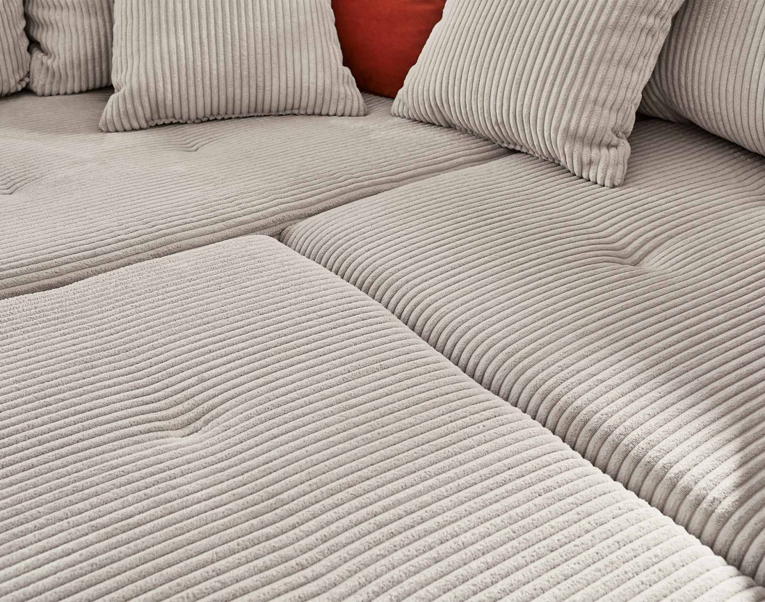 Canapé d'angle droit - 4 places - avec pouf d'appoint - en velours côtelé - Rune