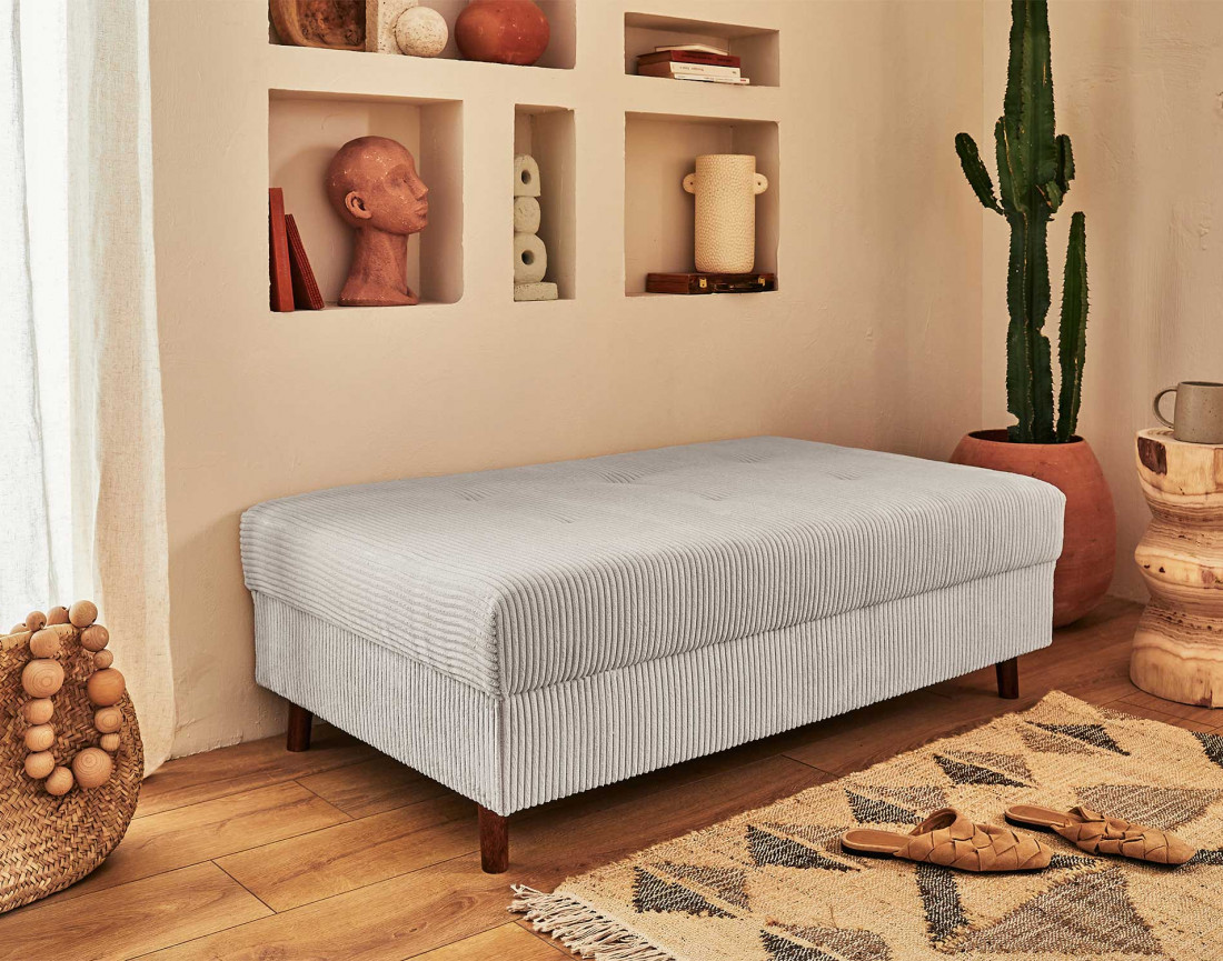 Canapé d'angle droit - 4 places - avec pouf d'appoint - en velours côtelé - Rune