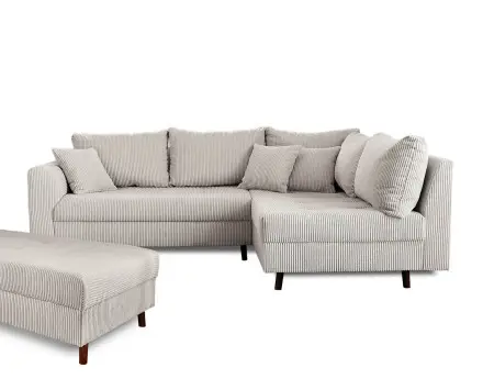 Canapé d'angle droit - 4 places - avec pouf d'appoint - en velours côtelé - Rune