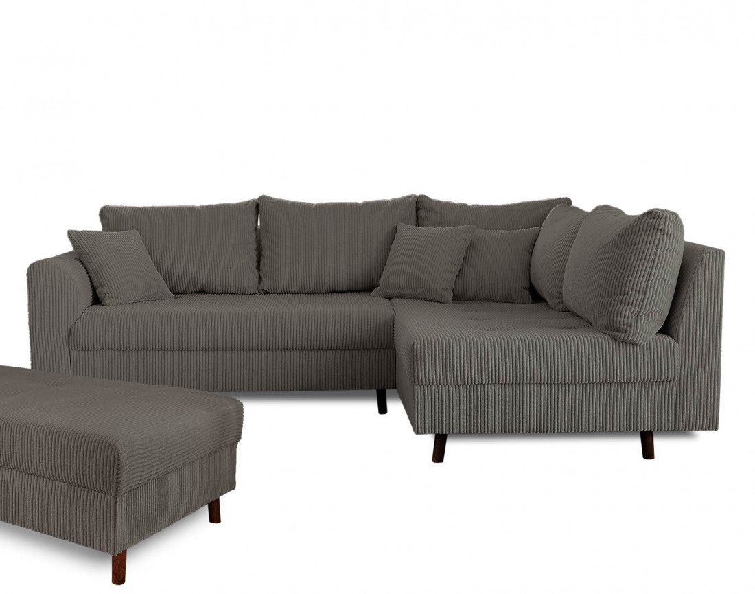 Canapé d'angle droit - 4 places - avec pouf d'appoint - en velours côtelé - Rune