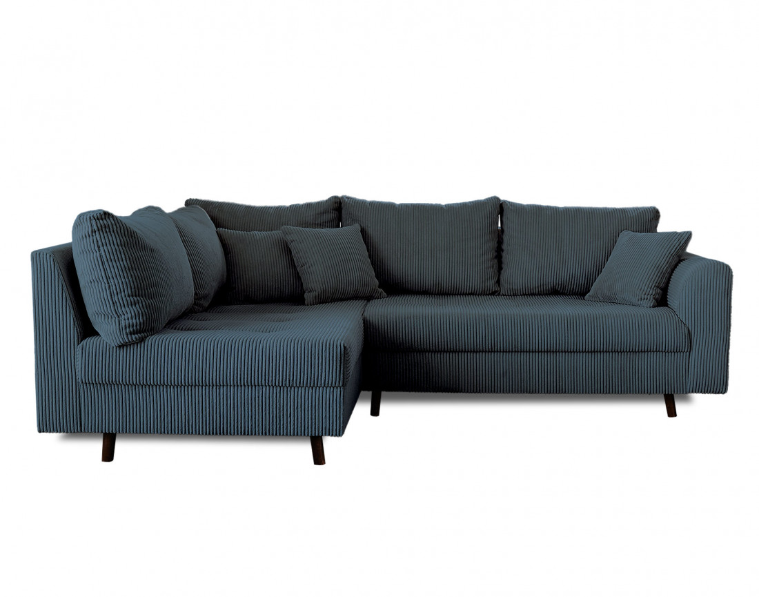 Canapé d'angle gauche - 4 places - avec pouf d'appoint - en velours côtelé - Rune