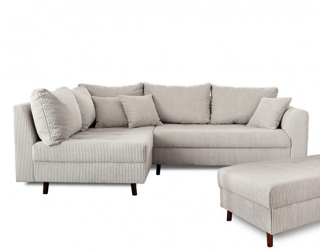 Canapé d'angle gauche - 4 places - avec pouf d'appoint - en velours côtelé - Rune