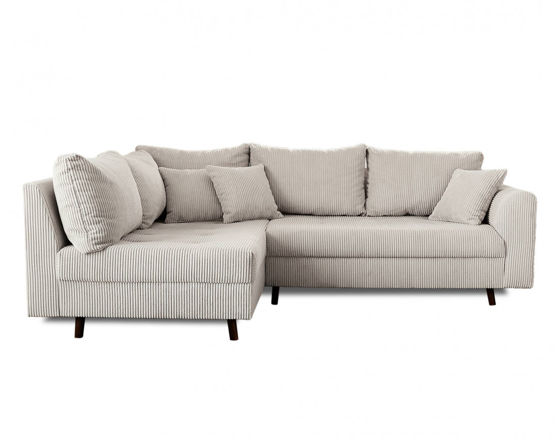 Canapé d'angle gauche - 4 places - avec pouf d'appoint - en velours côtelé - Rune