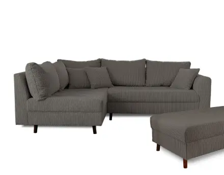 Canapé d'angle gauche - 4 places - avec pouf d'appoint - en velours côtelé - Rune