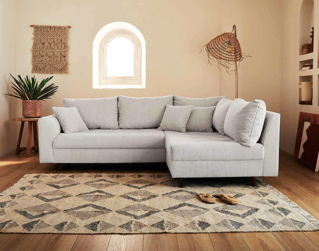 Canapé d'angle droit - 4 places - en velours côtelé - Rune